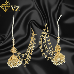 Handcrafted 22k Gold Plated Triple-Strand Pearl Sahara Jhumkas - Image 1
