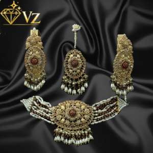 Maroon & Gold Bridal Choker Set (Complete Wedding Jewellery Set)