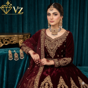 Maroon & Gold Bridal Choker Set (Complete Wedding Jewellery Set) - Image 2