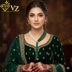 Luxury Green & Pearl Lariat Mala Necklace (Multi-Strand Bridal Mala) - Image 2