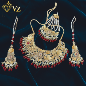 Bridal Maroon Kundan Jewelry Set with Pearl & Beads