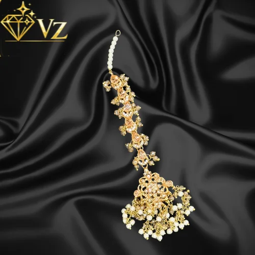 Handcrafted Gold-Plated Kundan & Pearl Maang Tikka