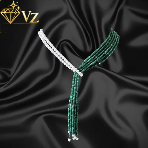 5 Luxury Green & Pearl Lariat Mala Necklace (Multi-Strand Bridal Mala)