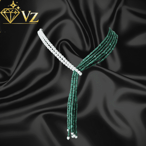 5 Luxury Green & Pearl Lariat Mala Necklace (Multi-Strand Bridal Mala)