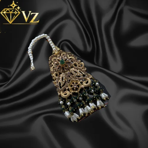 Handcrafted 22k Gold Plated Emerald & Pearl Bridal Jhumar (Passa)