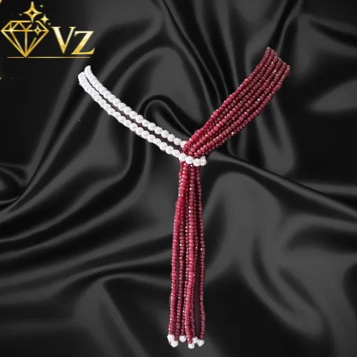 Bright Ruby Knot Tassel Mala (Lariat Style Necklace)