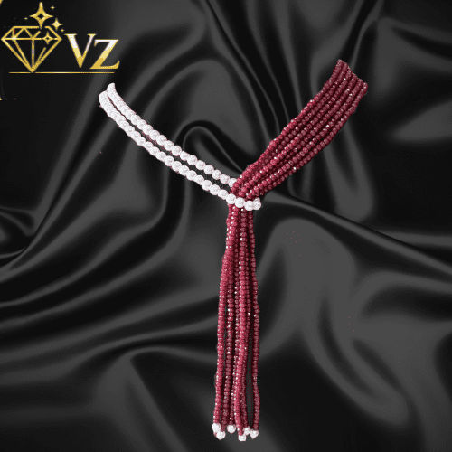 Bright Ruby Knot Tassel Mala (Lariat Style Necklace)