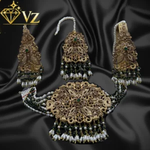 Handcrafted 22k Gold Plated Emerald & Pearl Bridal Choker Set